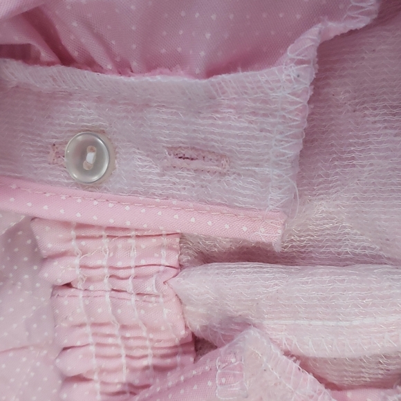 Vintage Pink with White Dots Quilted Ruffled Strap Overalls 18 Months - Picture 7 of 8